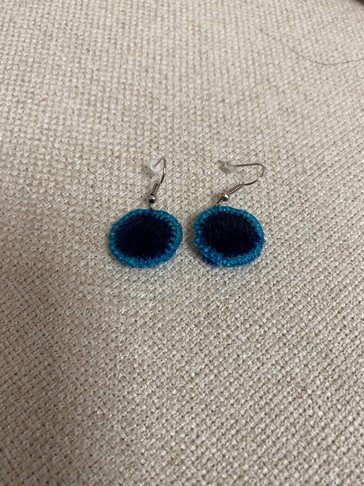 Sealskin Circle Earrings (dangle), black (blue beaded trim)