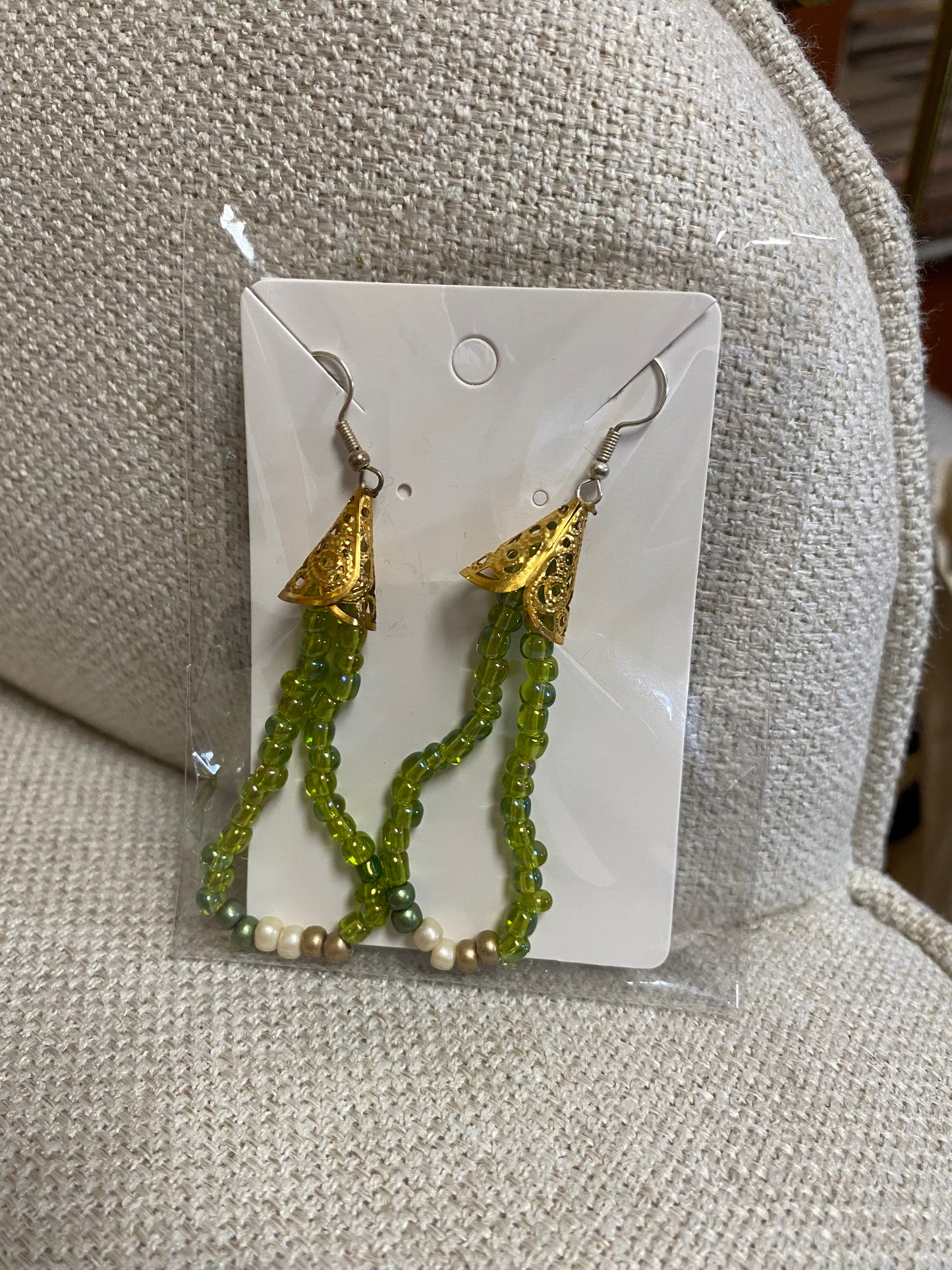 Beaded Cone Earrings, green